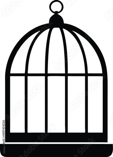Simple black birdcage evokes confinement against a pristine white transparent background
