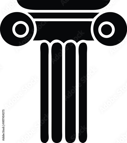 Black iconic Ionic order column showcases architecture of historical significance with transparent background