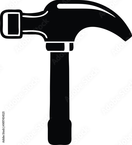 A single black hammer presents a minimalistic representation against a transparent backdrop clearly