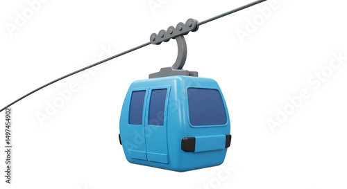 Blue Cable Car Illustration on White Background