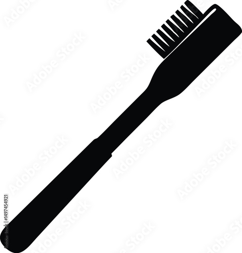 A solid black toothbrush shows the bristles and handle against white backdrop