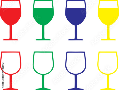 Colorful Wine Glass Silhouettes – Vector Icon Set

