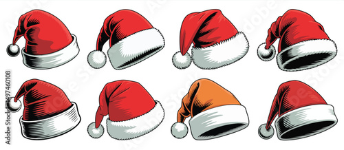 Eight Vintage Style Santa Hats in Various Angles