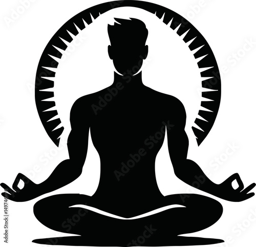 Silhouette of person meditating in lotus pose vector style isolated simple vector art on white background