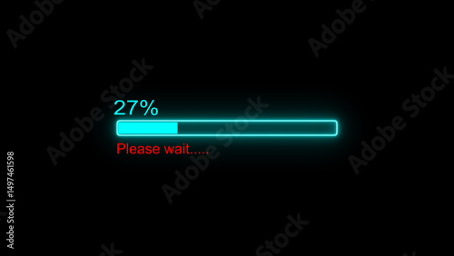 A dynamic loading illustration, and glowing neon please wait illustration. on a black background. and creating a stunning 4k illustration.