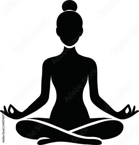 Silhouette of person meditating in lotus pose vector style isolated simple vector art on white background