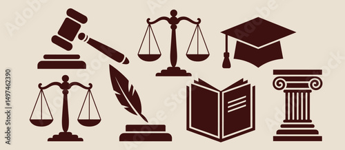 Law Justice Education Symbols Icons Set