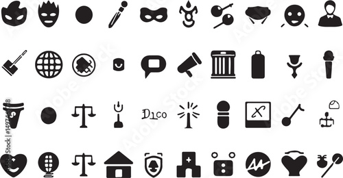 Create a vector, icons, set, symbol, web, sign, business, illustration, music, silhouette, car, internet, design, computer, service, travel vector icon Illustration silhouette with white background.