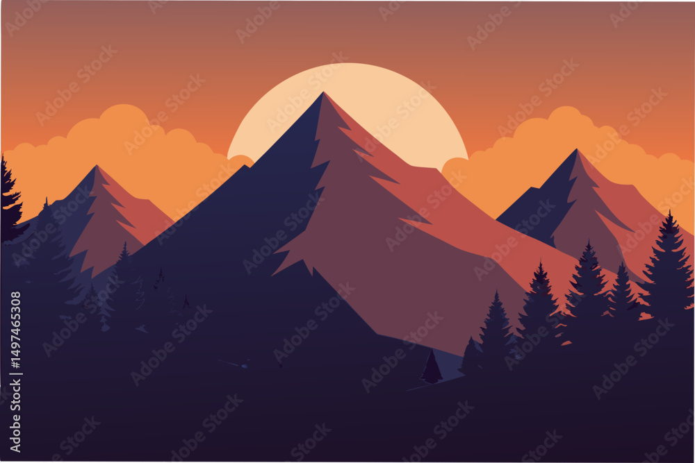 Naklejka premium sunset in mountains