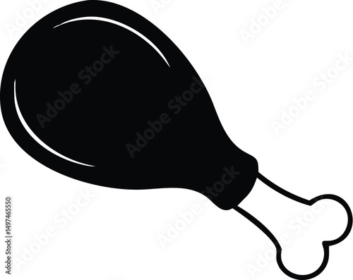 Black silhouette shows a poultry leg piece on a transparent background perfectly