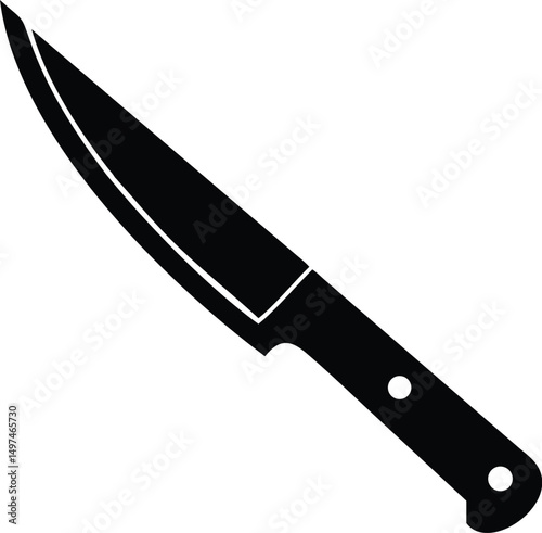 Bold black silhouette shows a sharp knife with a handle on transparent background