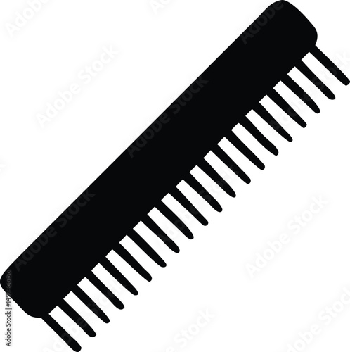A simple comb silhouette shows black tines against white, creating a minimalist design