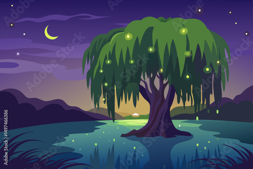 night landscape with moon