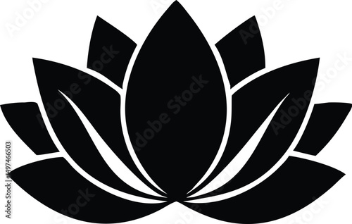Simple black lotus flower illustration on clean white background shows a serene symbol
