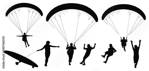 Paragliding Silhouettes Diverse Activities and People