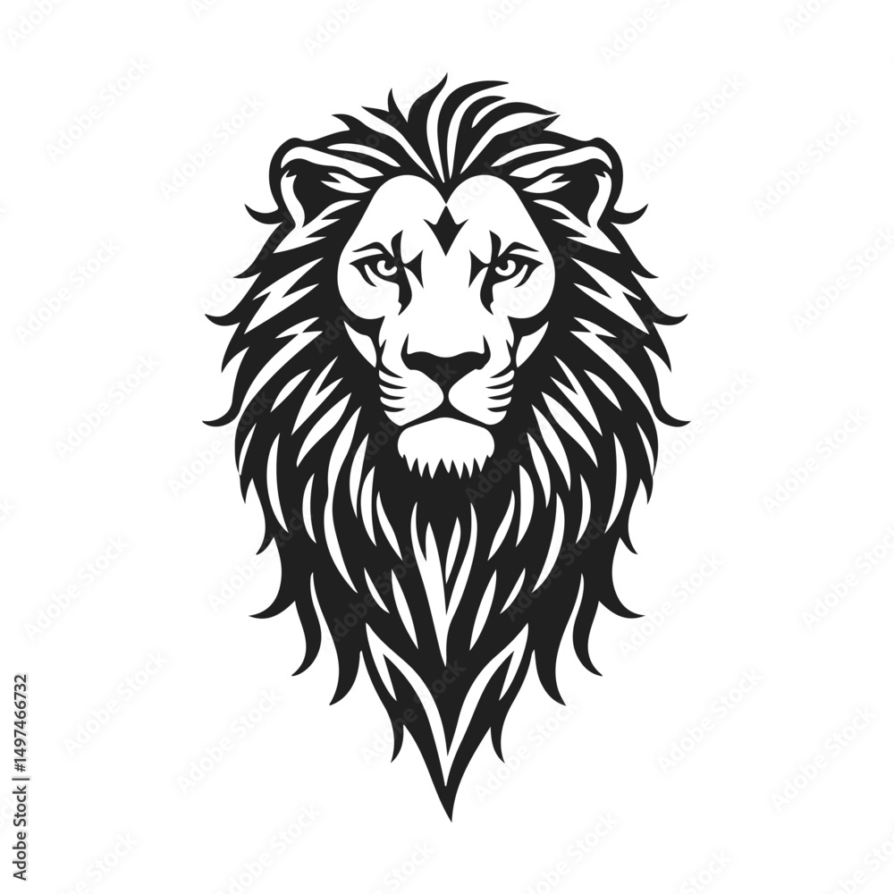 Fototapeta premium Lion logo with detailed mane. Animal icon template.Symbol of strength, power and leadership. Stylish design is perfect for branding, logos and product design. Wild animal, king lion, fierce predator