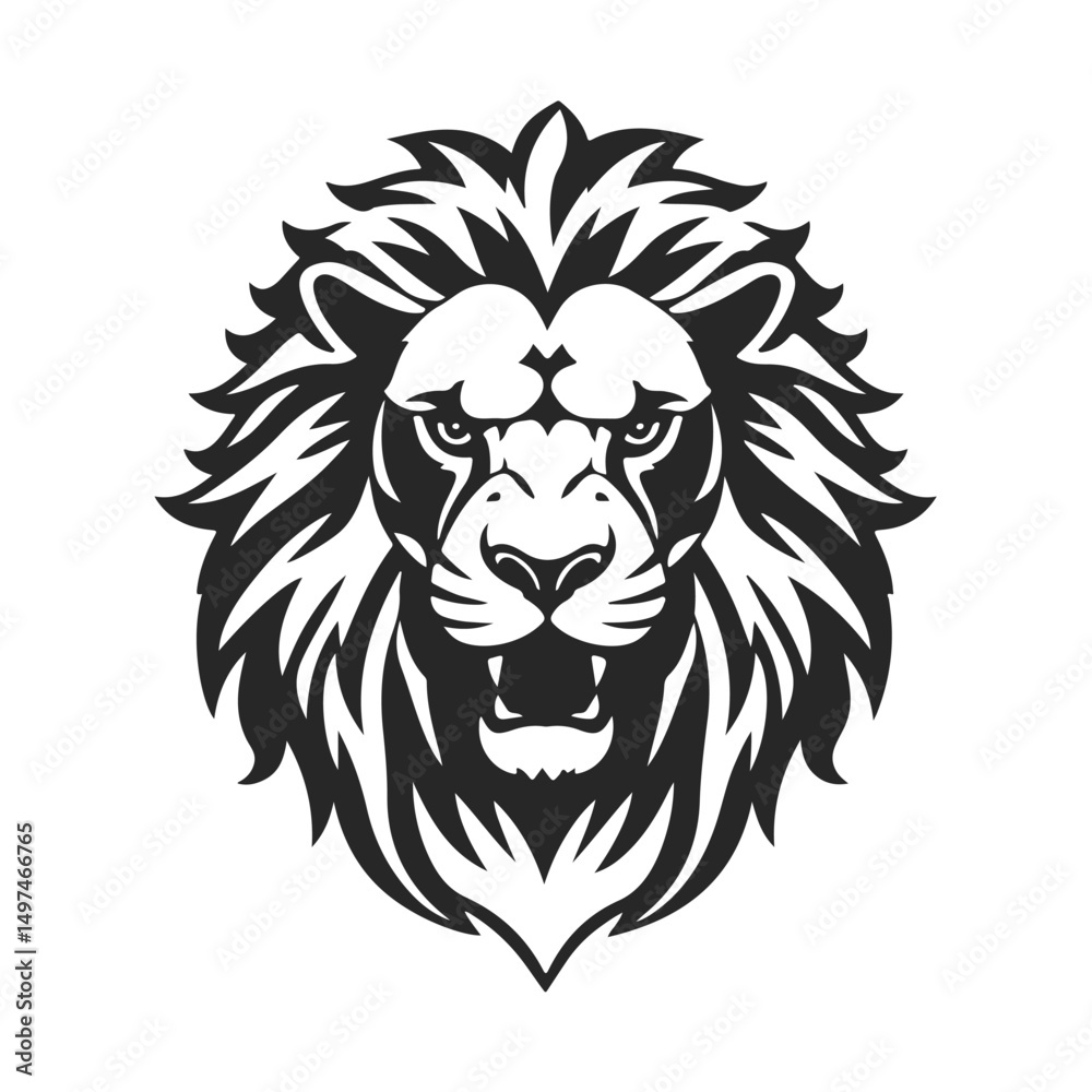 Obraz premium Lion logo with detailed mane. Animal icon template.Symbol of strength, power and leadership. Stylish design is perfect for branding, logos and product design. Wild animal, king lion, fierce predator