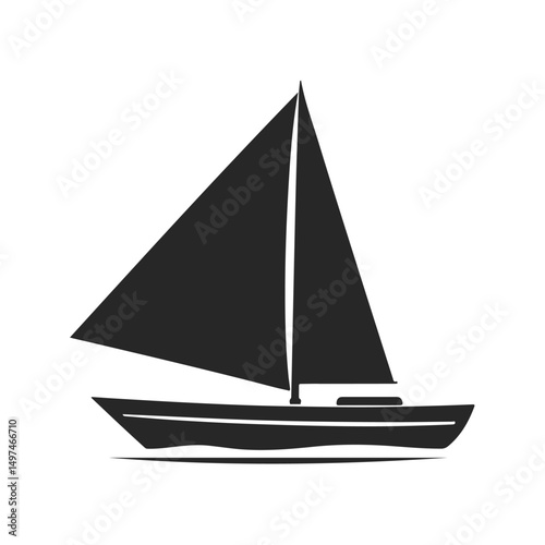 Sailing boat silhouette, sail ship icon, sea travel vector, nautical transport graphic, ocean boat illustration
