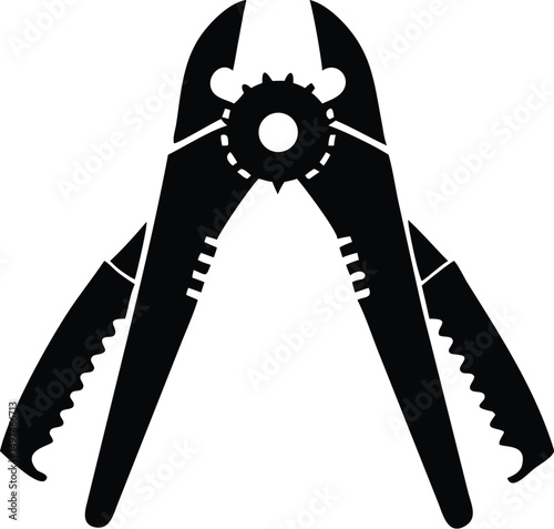 The black plier shows open jaws with a cogwheel inside on transparent background