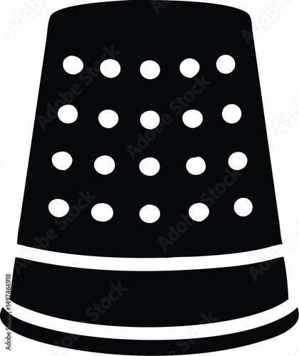A black thimble displays a repeating pattern of white circles in this image
