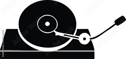 Black vinyl record spinning on a turntable with transparent background is visible now