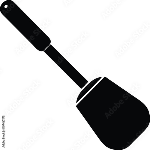 Solid black cooking turner isolated on a white background showcases simple kitchen utensil