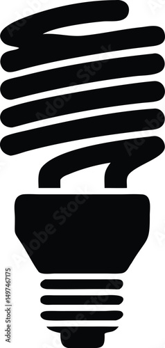 Isolated black spiral fluorescent light bulb represents energy efficiency on a transparent background