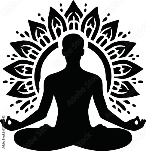 Silhouette of person meditating in lotus pose vector style isolated simple vector art on white background