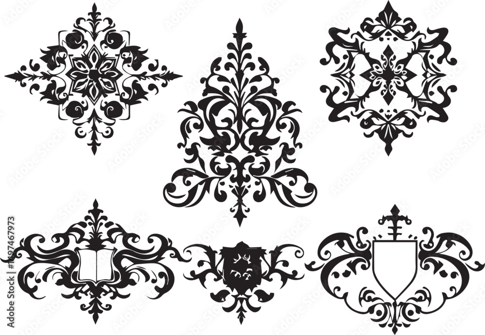 Naklejka premium A set of elements, symbols, ornaments, mandalas. Hand drawn vector illustration