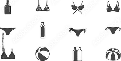 Create a kinds of Swimsuit icon, bikini isolated on vector art silhouette with white background.