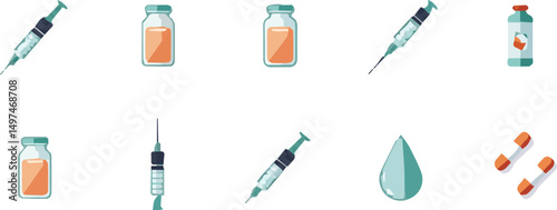 Create a kinds of vaccine icon set, vaccine icon in different style, vector illustration with white background.