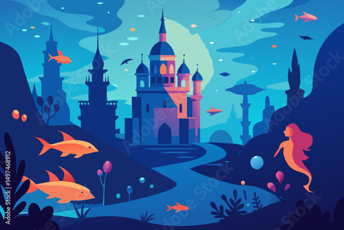 fantasy landscape with castle and moon