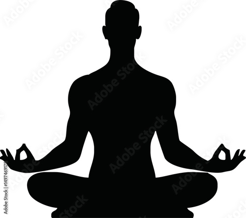 Silhouette of person meditating in lotus pose vector style isolated simple vector art on white background