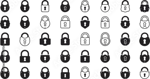 Create a kinds of Lock icon set, lock symbol isolated on transparent background, vector illustration silhouette with white background.