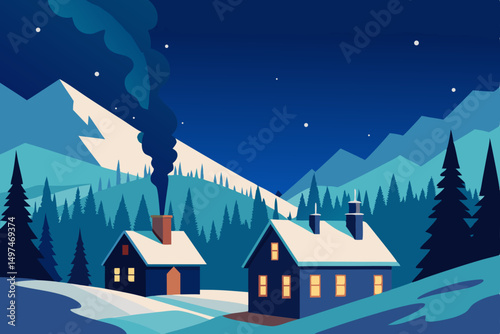 winter landscape with houses