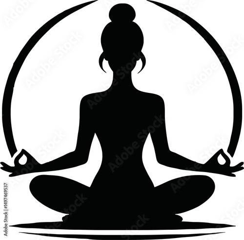 Silhouette of person meditating in lotus pose vector style isolated simple vector art on white background