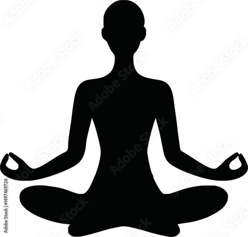Silhouette of person meditating in lotus pose vector style isolated simple vector art on white background