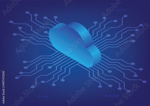 Abstract technology background of cloud data circuit  information network digital communication storage concept isometric vector illustration design