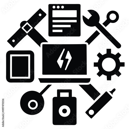 Software Developer element isolated development tools on white background