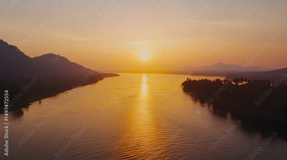 Naklejka premium river view decorated with trees and sunlight