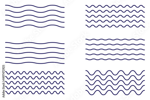 Set of wavy zigzag stroke lines pattern. Vector line border, wave ripple, zigzag, borders.
