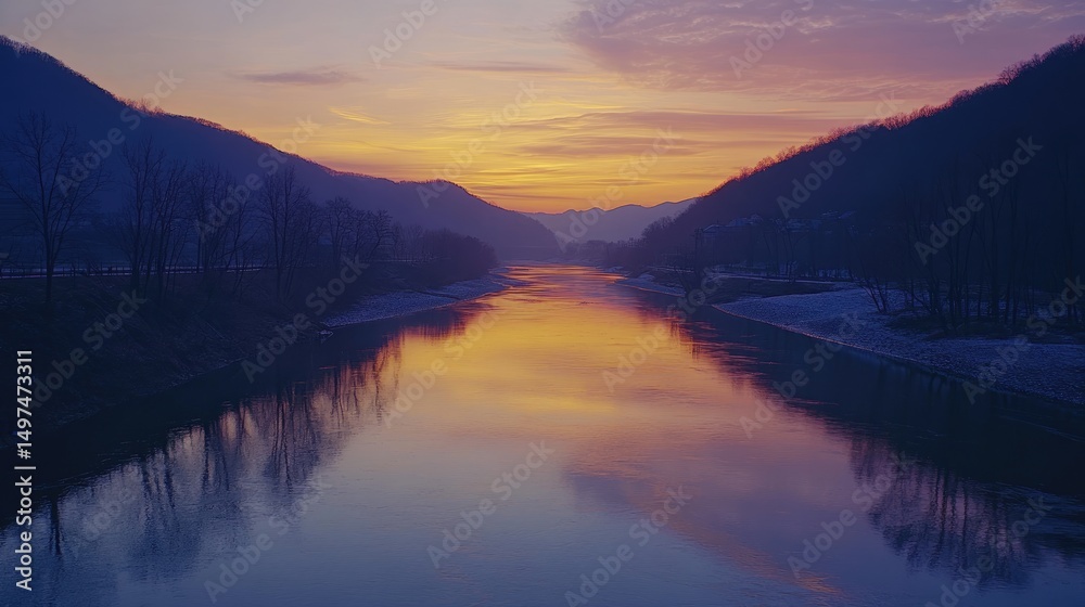 Obraz premium river view decorated with trees and sunlight