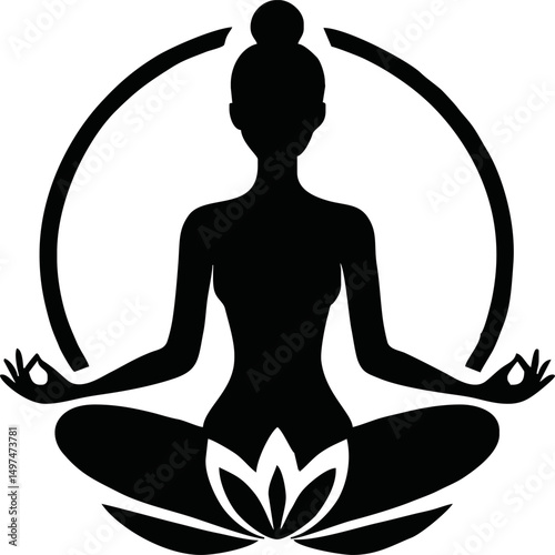 Silhouette of person meditating in lotus pose vector style isolated simple vector art on white background