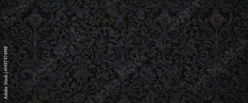 Seamless black gothic wallpaper with ornate floral damask  Intricate vine details , texture, damask, ornate