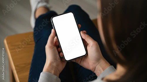Woman Holding Smartphone with Blank Screen