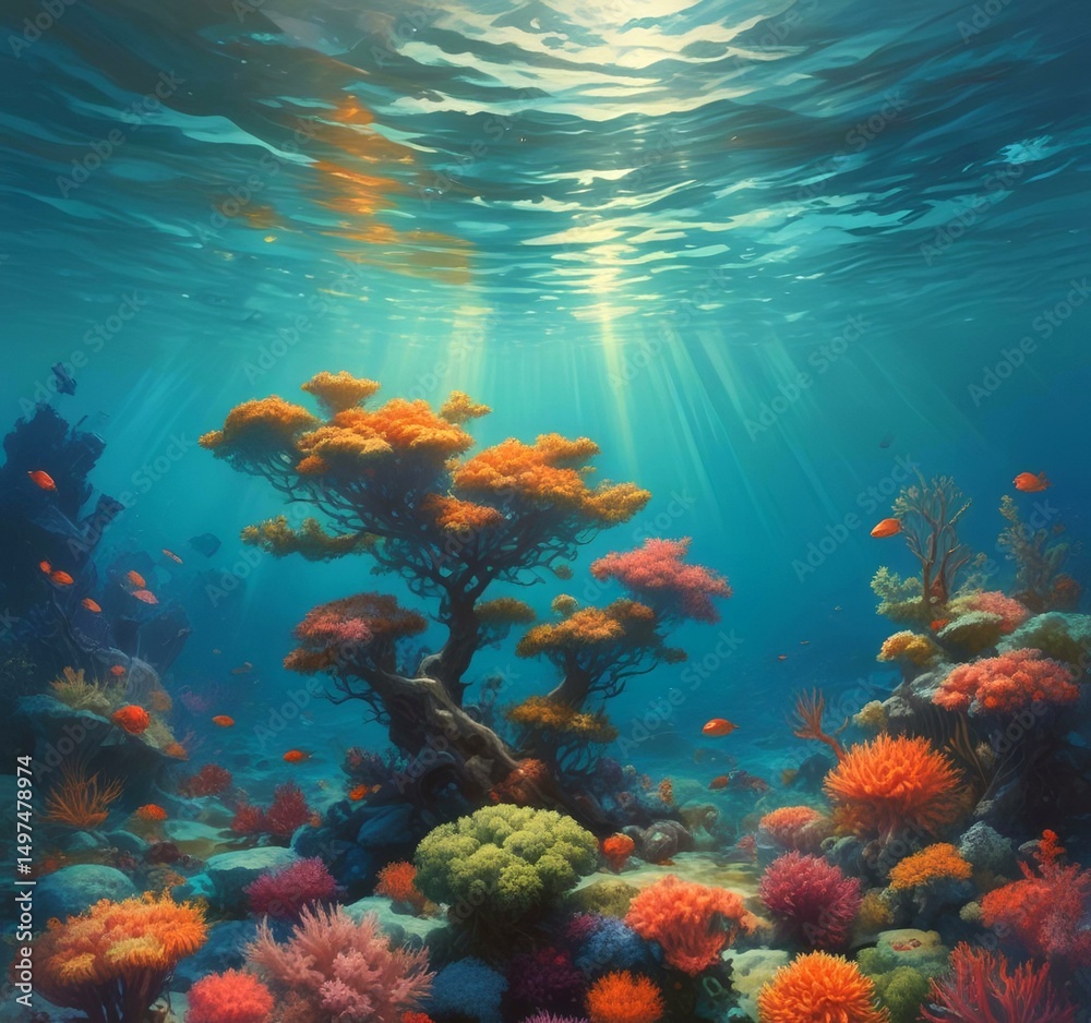 Obraz premium Illustration of underwater coral environment.