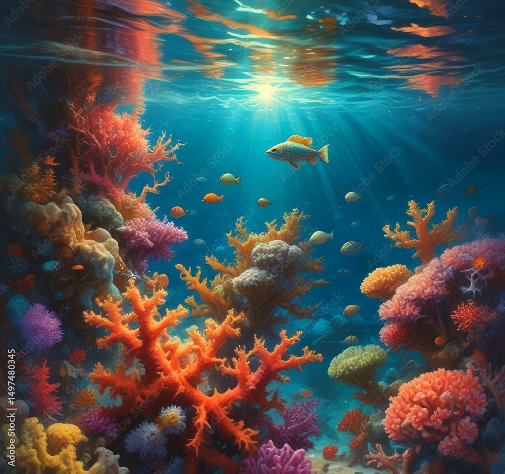 Fototapeta premium Illustration of underwater coral environment.