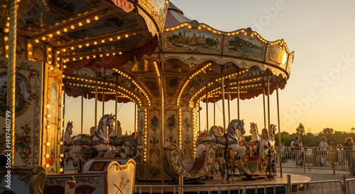 Carousel at Golden Hour with Warm Lighting
