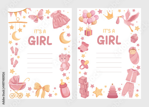 It's a girl announcement greeting card congratulations Baby pink elements