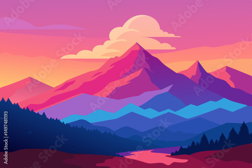 sunset in mountains